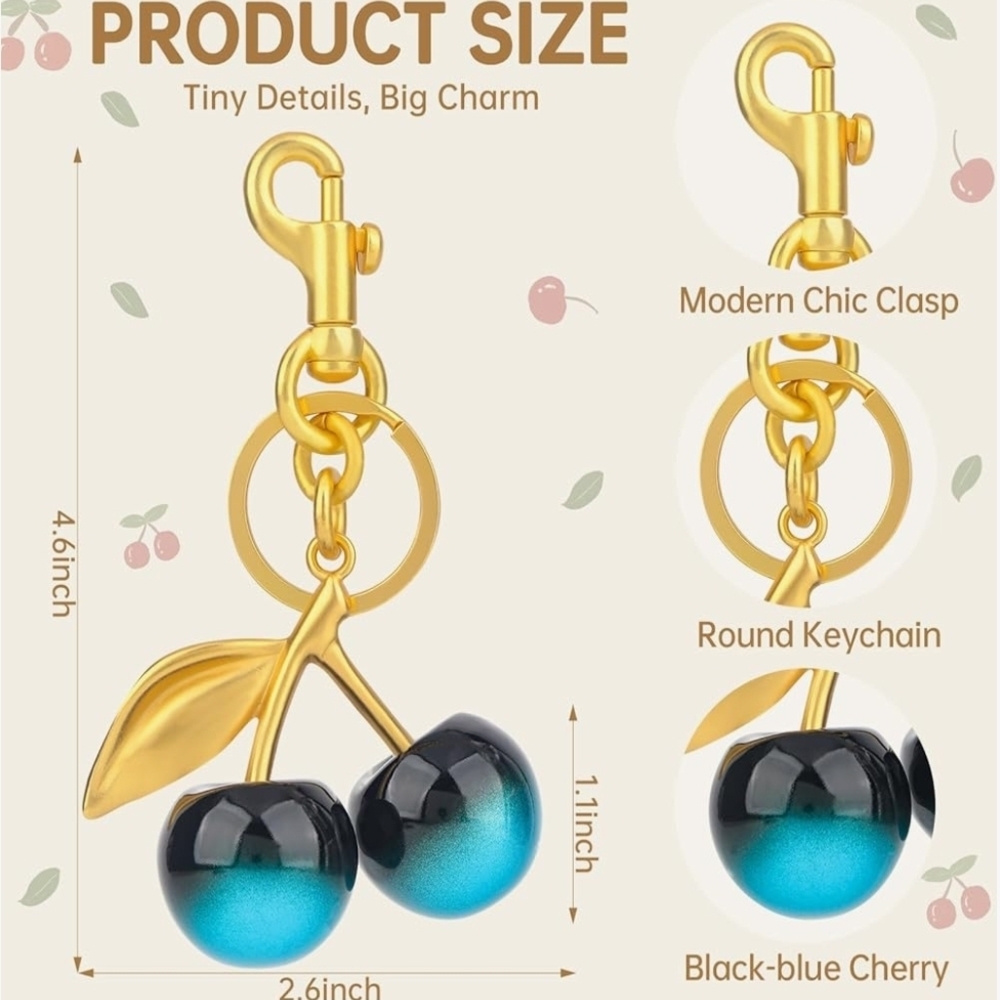 Gold and Blue Cherry Charm - Picture 3 of 3